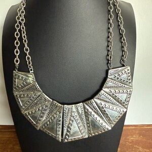 Silver Tone Crescent Statement Necklace with Textured Design